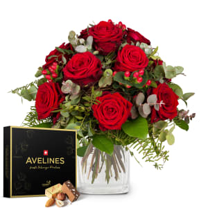 Blumenstrauss «I Love You» mit Avelines Pralinés von Maestrani