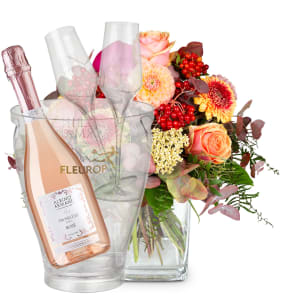Media 1 - Blumenstrauss «Magie des Spätsommers» mit Prosecco Rosé Albino Armani DOC (75 cl), inkl. Eiskühler und zwei Flûte-Gläser