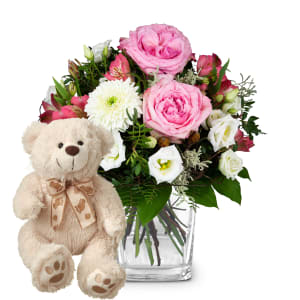 Blumenstrauss «Zarte Winterromantik» mit Teddybär