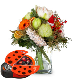 Blumenstrauss «Gruss vom Samichlaus» mit Munz Schoggi-Glückskäfer