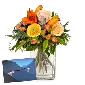 Blumenstrauss «Wonderful Day mit Lilie» und Geschenkgutschein CHF 50.- der Rhätischen Bahn