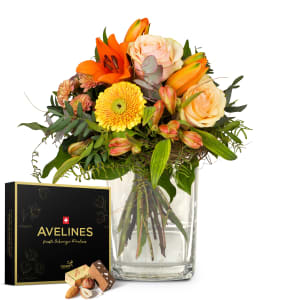 Blumenstrauss «Wonderful Day mit Lilie» und Avelines Pralinés von Maestrani