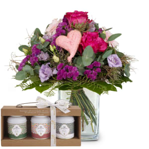 Blumenstrauss «Sweet Bloom» mit Gottlieber Tee Geschenk-Set