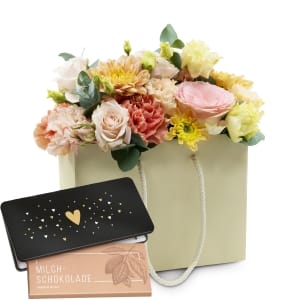 Blumentasche «Pastelltraum» mit Munz Schoggi-Tafel «Heart»