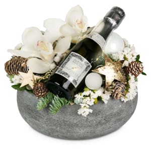 Blumengesteck «Edle Sternstunden» mit Lichterkette und Prosecco Albino Armani DOC (20cl)