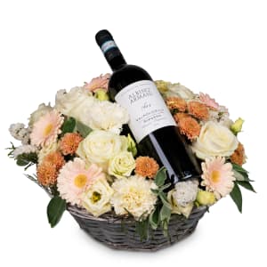 Blumengesteck «Für goldene Momente» mit Ripasso Albino Armani DOC (75 cl)