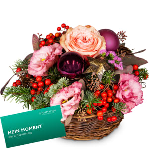 Blumengesteck «Fröhliche Weihnachtszeit» mit Geschenkkarte CHF 50.- der Wellness-Therme FORTYSEVEN