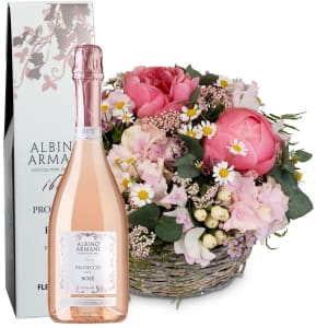 Arrangement floral «Poésie de pivoines» avec prosecco Rosé Albino Armani DOC (75 cl)