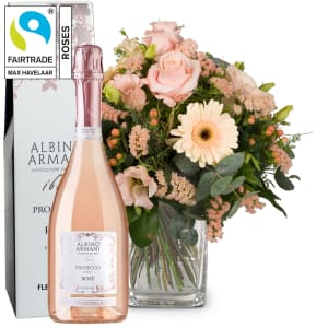 Flower bouquet «Delicate Colors» with Fairtrade Max Havelaar-Roses and Prosecco Rosé Albino Armani DOC (75 cl)