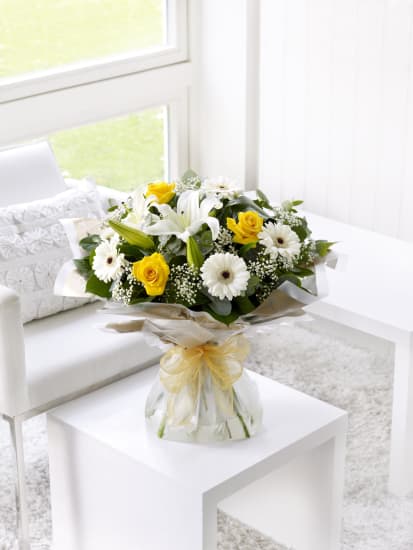 Yellow and white hand-tied