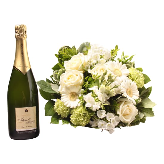 White Bouquet With Champagne Commander Ici Livraison Encore Aujourd Hui