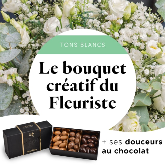 Bouquet blanc du fleuriste et ses amandes au chocolat