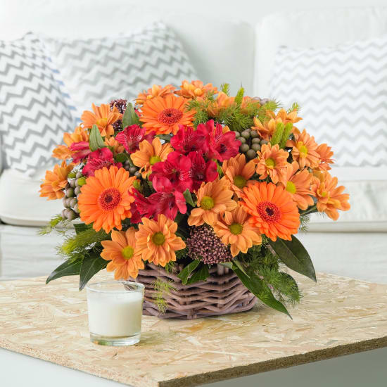 Basket arrangement of mixed flowers