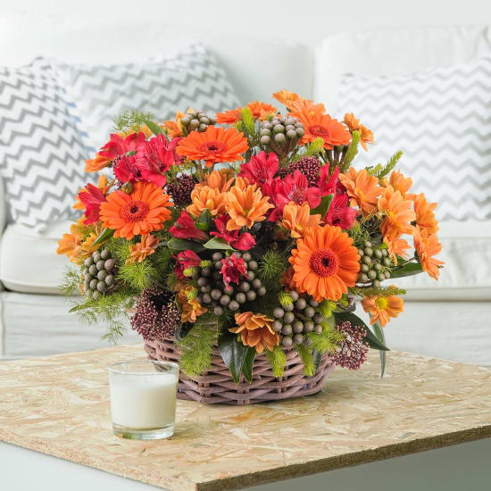 Basket arrangement of mixed flowers