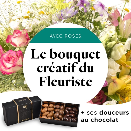 Bouquet du fleuriste multicolore et ses amandes au chocolat