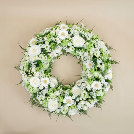 Funeral wreath in white tones