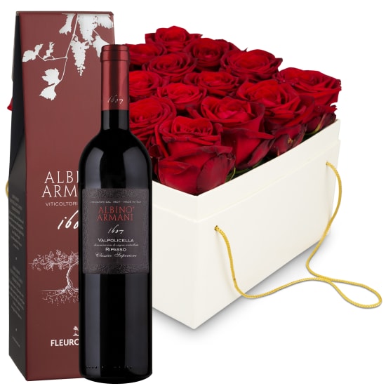 Blumenbox «Venice» (20 cm) mit Ripasso Albino Armani DOC (75 cl)