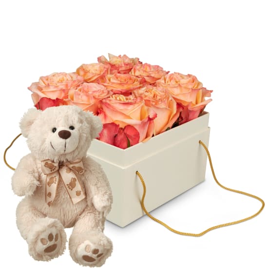 Blumenbox «Vienna» (15 cm) mit Teddybär