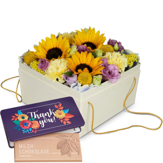 Flowerbox «Arles» (20 cm) with Munz bar of chocolate «Thank you»
