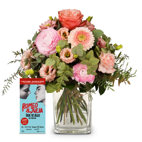 Flower bouquet of the month «April» with a CHF 100.- voucher for the musical «Romeo & Julia»