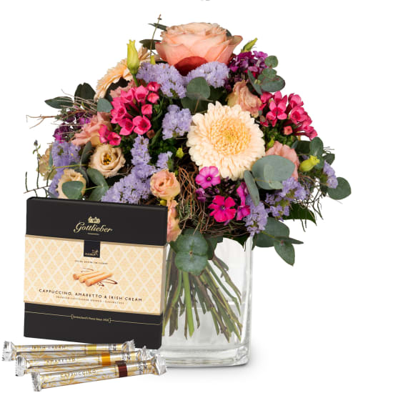 Bouquet du mois de mai avec gaufrettes Gottlieber Hüppen «Special Edition for Fleurop»