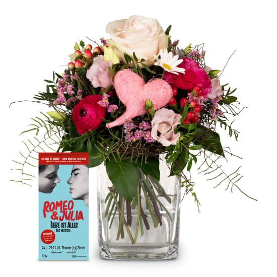 Flower bouquet Just for You ... with a CHF 50.- voucher for the musical «Romeo & Julia»