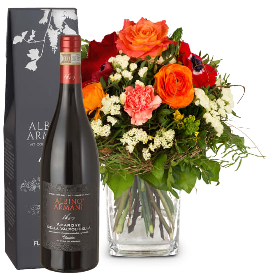 Flower bouquet «Spring Surprise» with Amarone Albino Armani DOCG (75 cl)