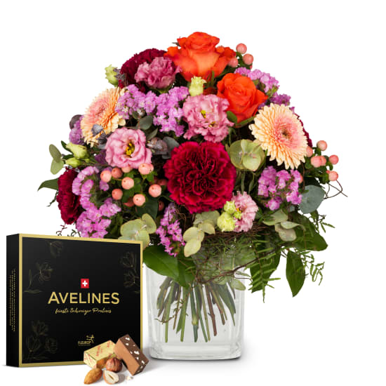 Blumenstrauss «Geburtstag» mit Avelines Pralinés von Maestrani