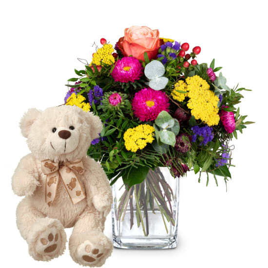 Little Flower Message with teddy bear