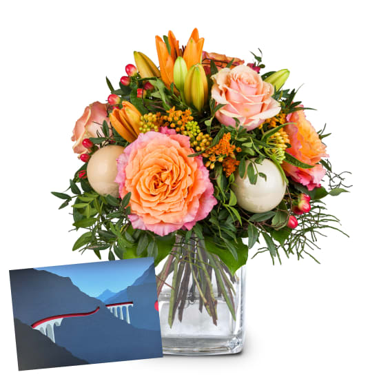 Flower bouquet «Magical Advent Season» with CHF 25.- gift voucher from the Rhaetian Railway