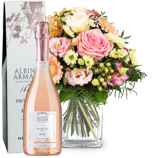 Fleurop Blumenstrauss «Fröhlicher Wintergruss» mit Prosecco Rosé Albino Armani DOC (75 cl)