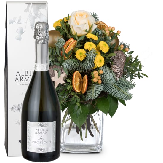 Blumenstrauss «Goldene Winterfreude» mit Prosecco Albino Armani DOC (75 cl)