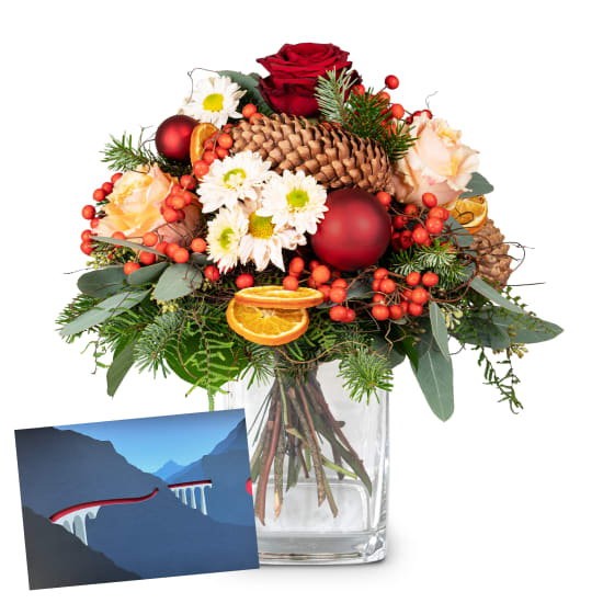Blumenstrauss «Märchenwald» mit Geschenkgutschein CHF 50.- der Rhätischen Bahn