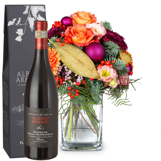 Blumenstrauss «Joyful Christmas» mit Amarone Albino Armani DOCG (75 cl)