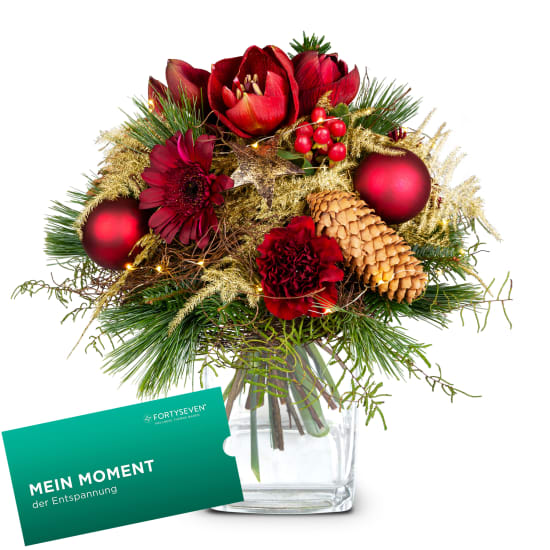 Blumenstrauss «Winterzeit» mit Lichterkette und Geschenkkarte CHF 100.- der Wellness-Therme FORTYSEVEN