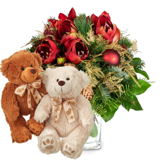 Blumenstrauss «Weihnachtsfest» mit Teddybärenpaar