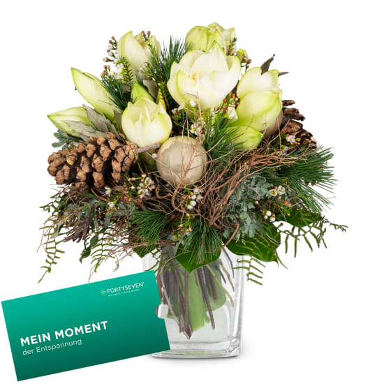 Blumenstrauss «Winterwunder» mit Geschenkkarte CHF 100.- der Wellness-Therme  FORTYSEVEN