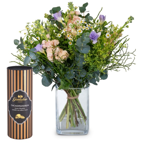 Bouquet de fleurs «Rêve de prairie» avec amandes au cacao Gottlieber
