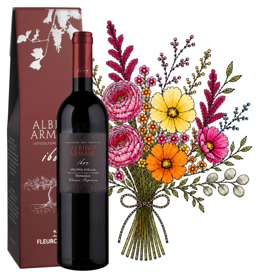 Bouquet de prairie «Aérien & Léger» aux couleurs vives avec Ripasso Albino Armani DOC (75 cl)