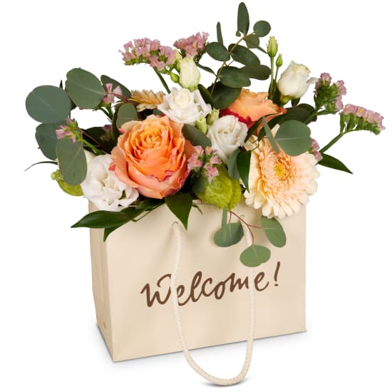 Sac à fleurs «Welcome!» - dans des tons saumonés