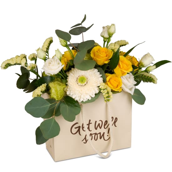 Flower bag «Get well soon!» - in bright yellow