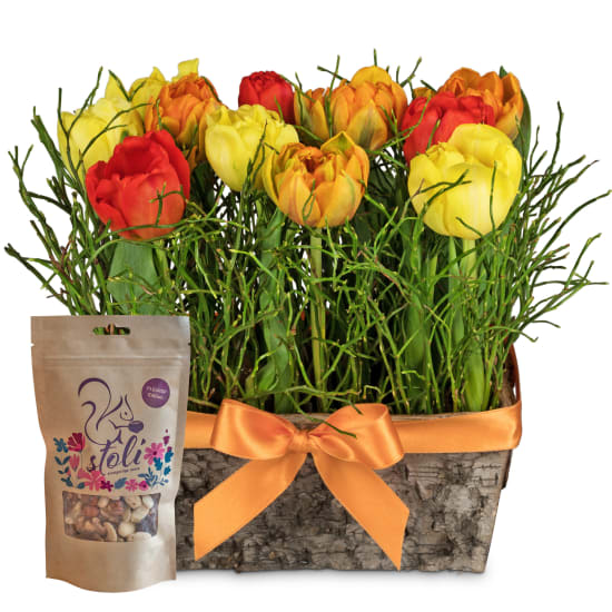 Flower arrangement «Happy Tulip Meadow» with stoli nuts – Fleurop Edition