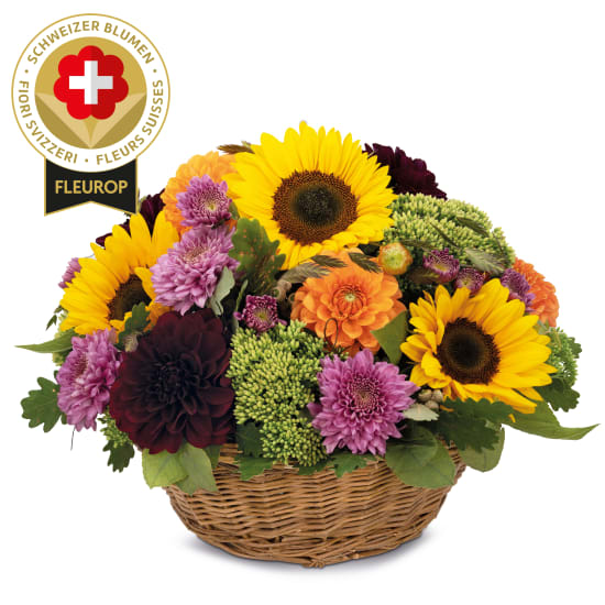 Autumn arrangement with Swiss flowers