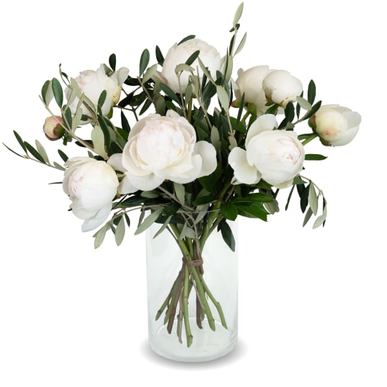 9 peonie bianche con verde