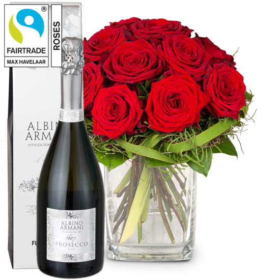 Piccola perla di rose con rose Fairtrade Max Havelaar con Prosecco Albino Armani DOC (75 cl)