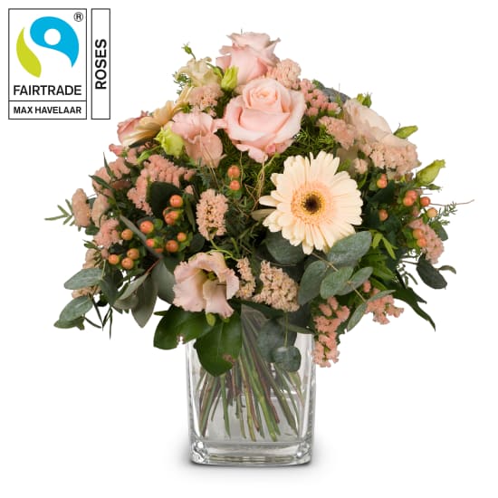 Doux bouquet de saison avec roses de Fairtrade Max Havelaar