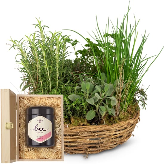 Media 1 - Jardinet de fines herbes avec du miel de fleurs suisse de Bee-Family