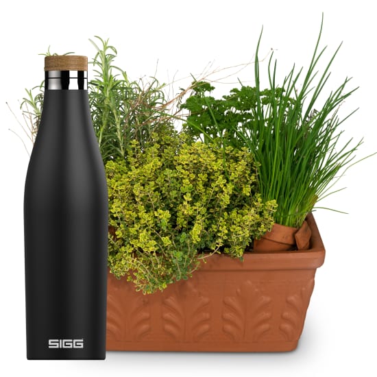 Caissette d'herbes avec gourde de SIGG Meridian Black 0.5L