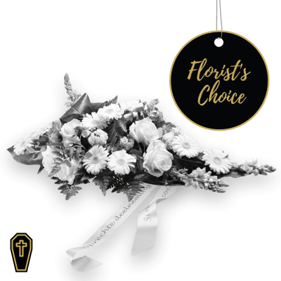 Funeral spray arrangement with ribbon - Florist’s Choice