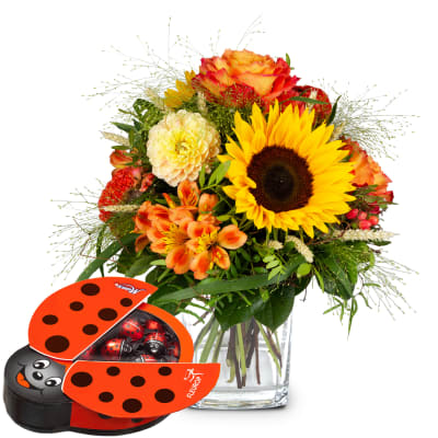 Blumenstrauss «Smiley» mit Munz Schoggi-Glückskäfer